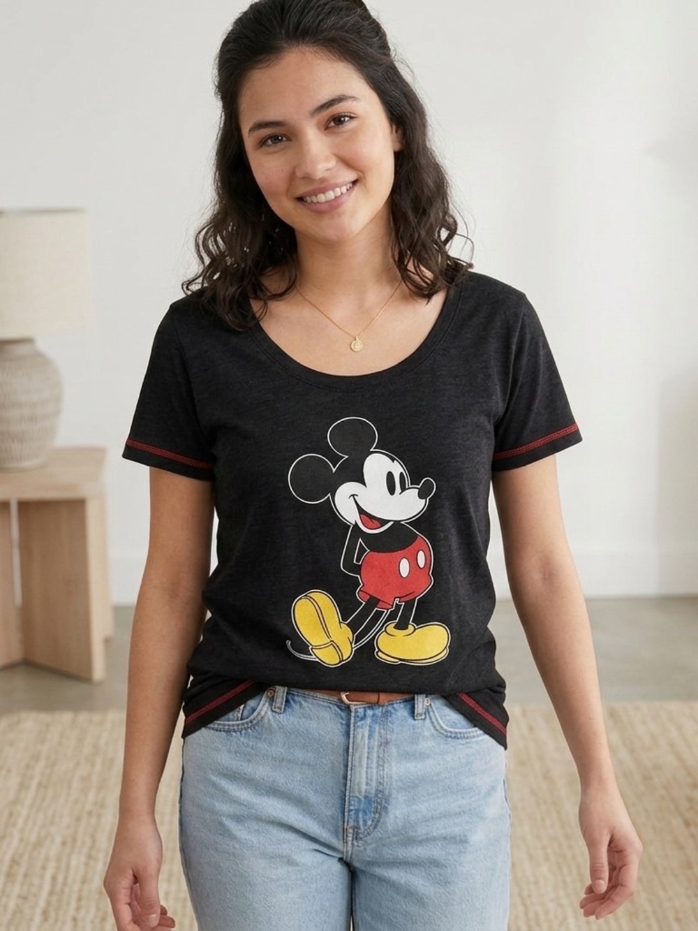 Authentic Disney Parks Mickey Mouse Graphic Tee T-Shirt Black Womens Size Large